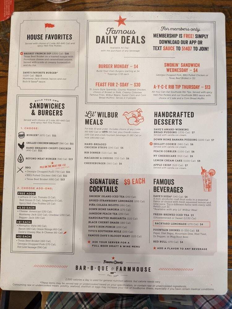 Famous Dave's - Chandler, AZ menu_pic