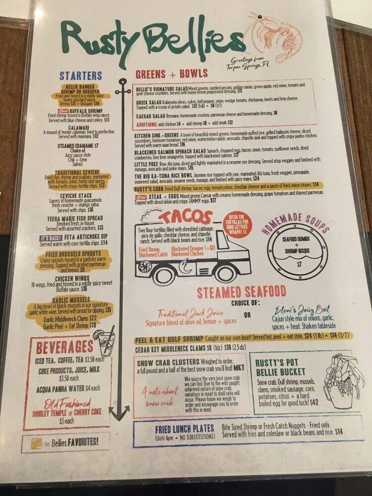 Rusty Bellies Waterfront - Tarpon Springs, FL menu_pic
