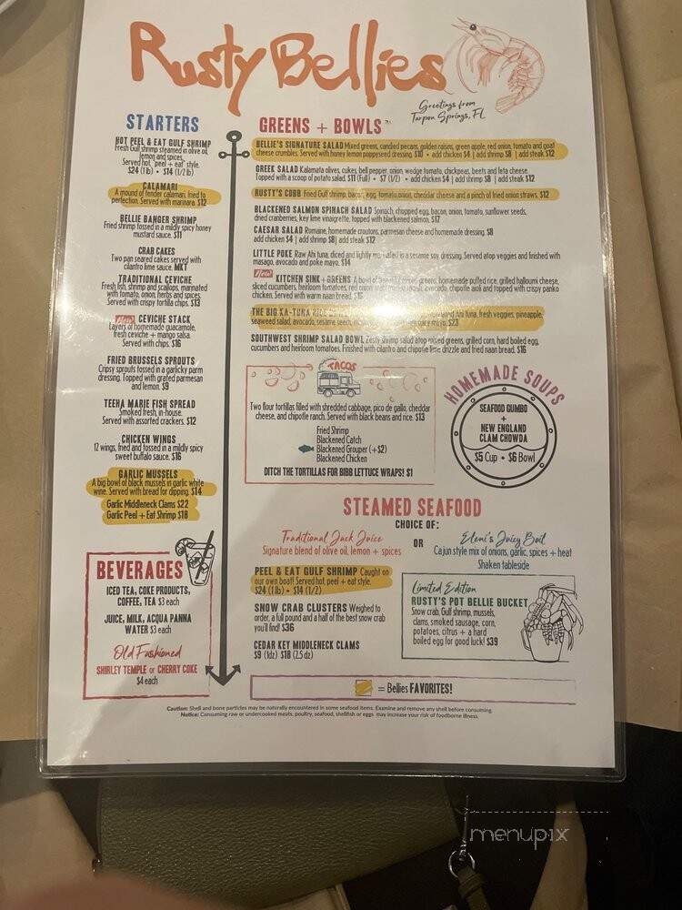 Rusty Bellies Waterfront - Tarpon Springs, FL menu_pic