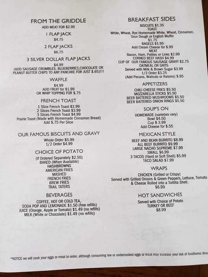 Shirley's Chuckwagon Cafe - Nashville, MI menu_pic
