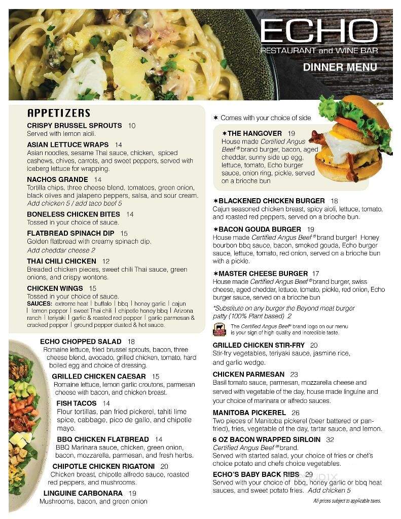 Echo Restaurant & Wine Bar - Brandon, MB menu_pic