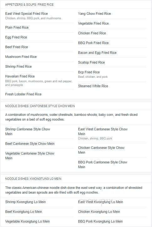 East West Restaurant - Dartmouth, NS menu_pic