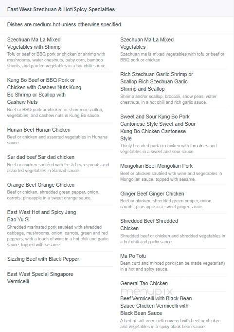 East West Restaurant - Dartmouth, NS menu_pic