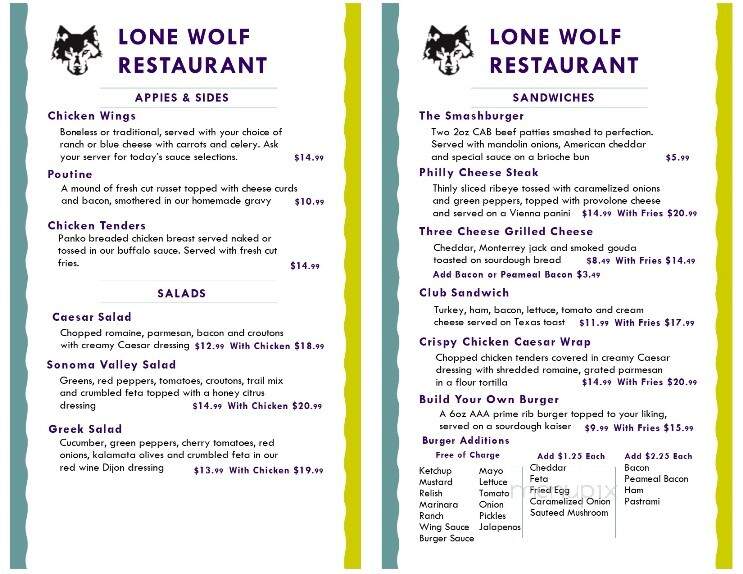 Lone Wolf Golf Club - Taylor, BC menu_pic