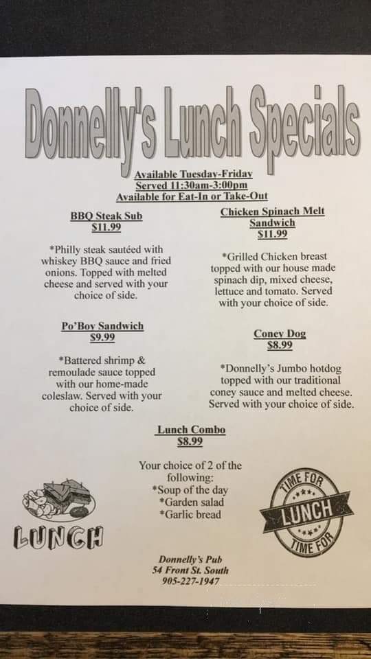 Donnelly's Pub - Thorold, ON menu_pic