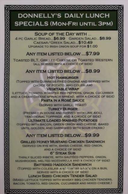 Donnelly's Pub - Thorold, ON menu_pic
