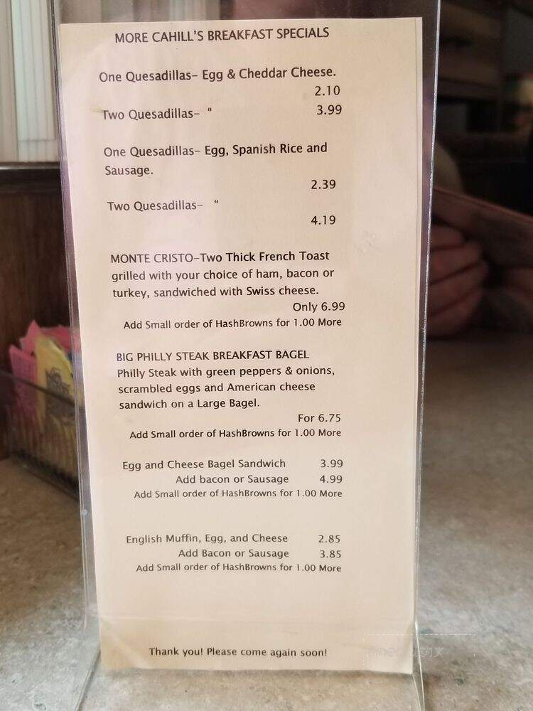 Cahill's Family Pancake House - Danville, IL menu_pic