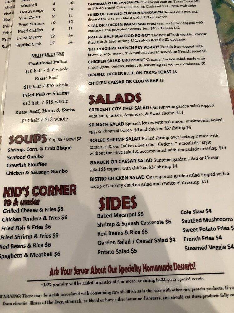 Camellia Cafe - Slidell, LA menu_pic