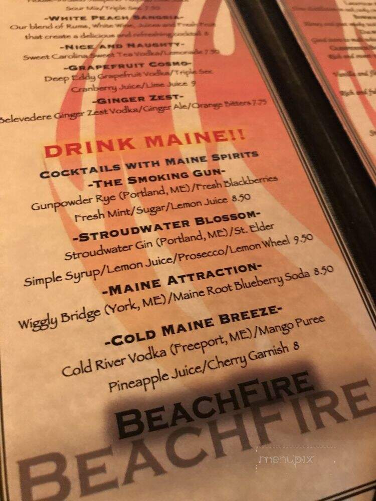 Beachfire Bar & Grille - Ogunquit, ME menu_pic