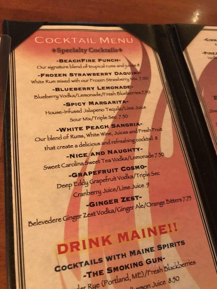 Beachfire Bar & Grille - Ogunquit, ME menu_pic