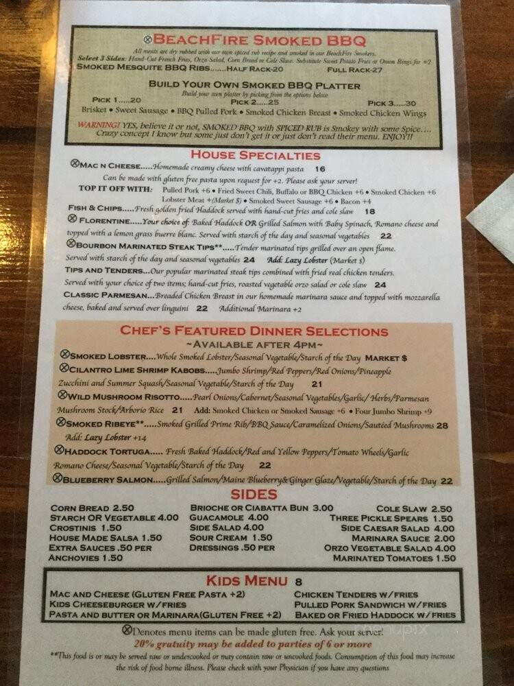Beachfire Bar & Grille - Ogunquit, ME menu_pic