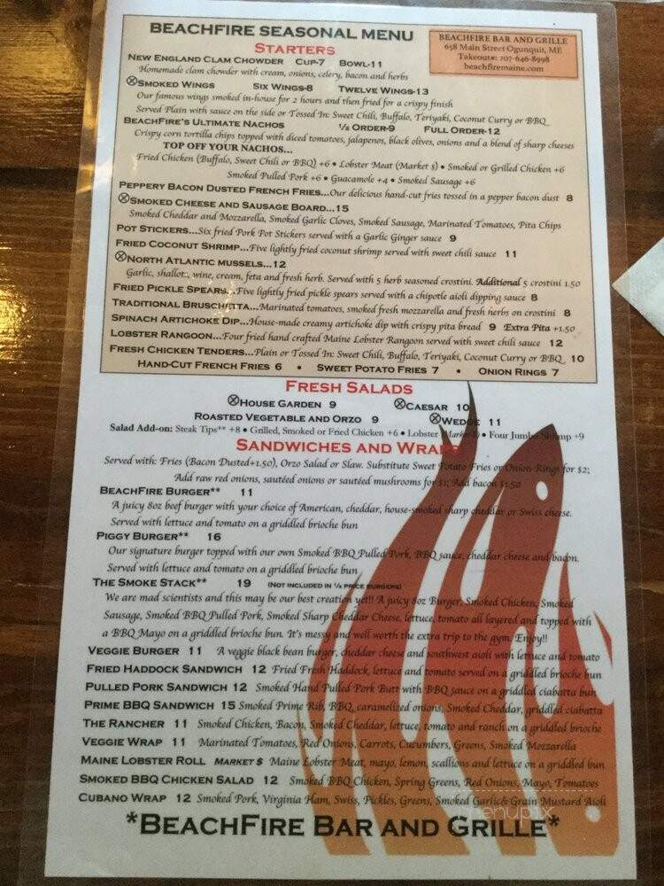 Beachfire Bar & Grille - Ogunquit, ME menu_pic