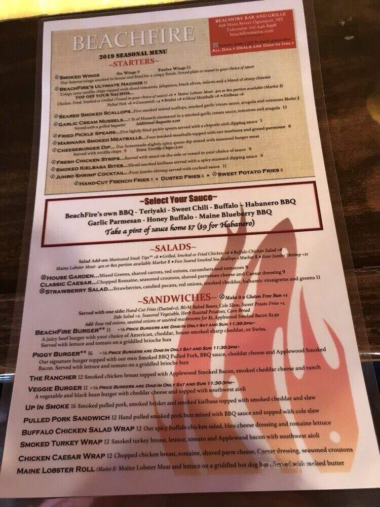 Beachfire Bar & Grille - Ogunquit, ME menu_pic