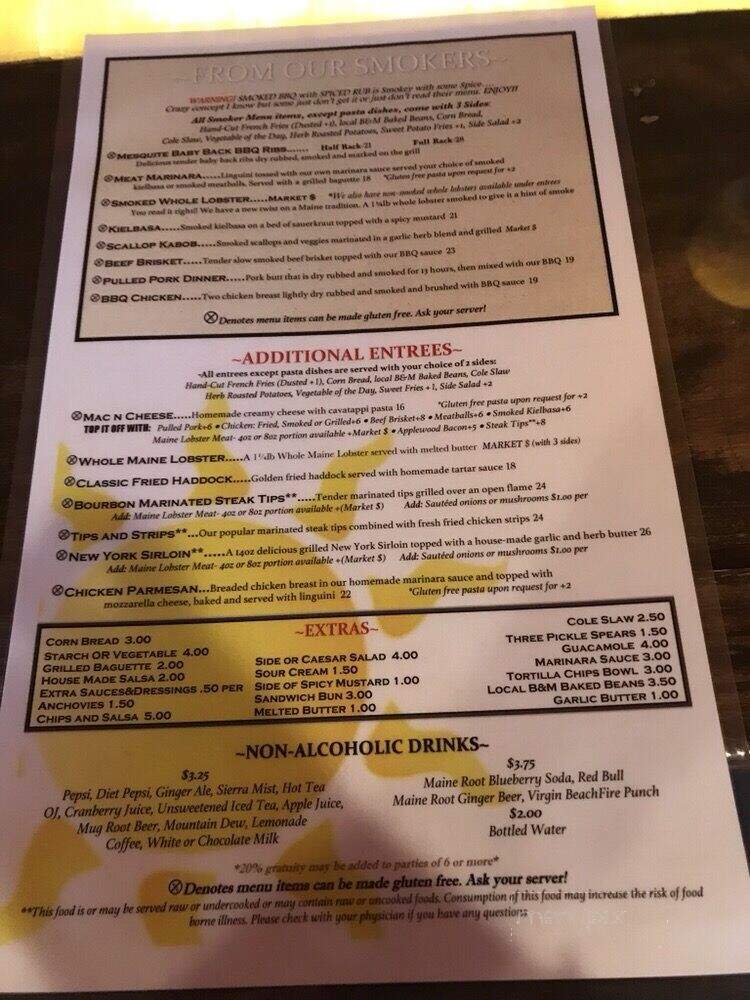 Beachfire Bar & Grille - Ogunquit, ME menu_pic