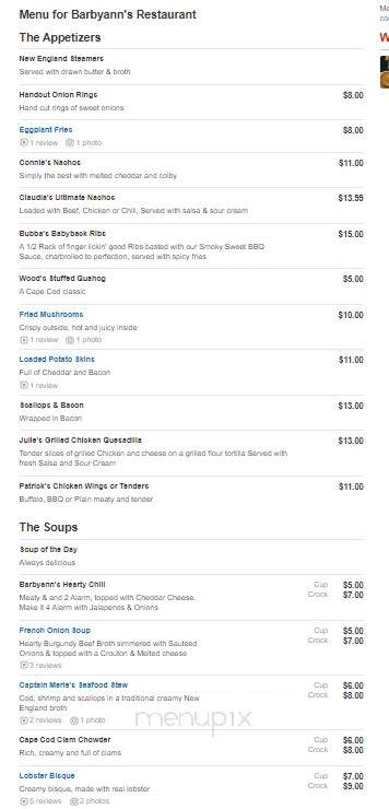 Barbyann's Restaurant - Hyannis, MA menu_pic