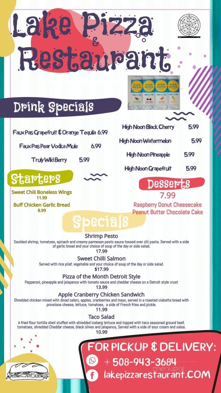 Lake Pizza & Restaurant - Webster, MA menu_pic