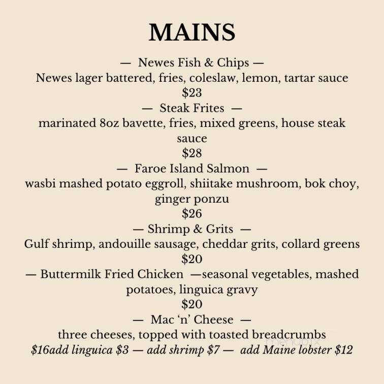 Newes From America Pub - Edgartown, MA menu_pic