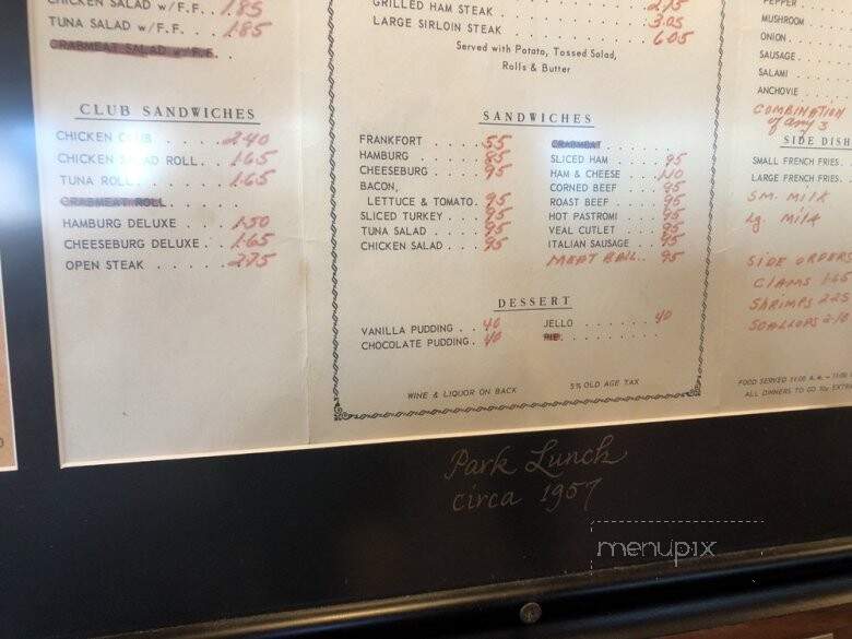 Park Lunch - Newburyport, MA menu_pic