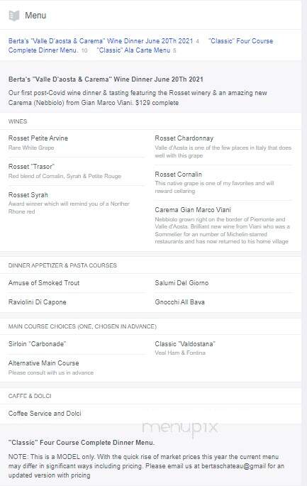 Berta's Chateau - Wanaque, NJ menu_pic