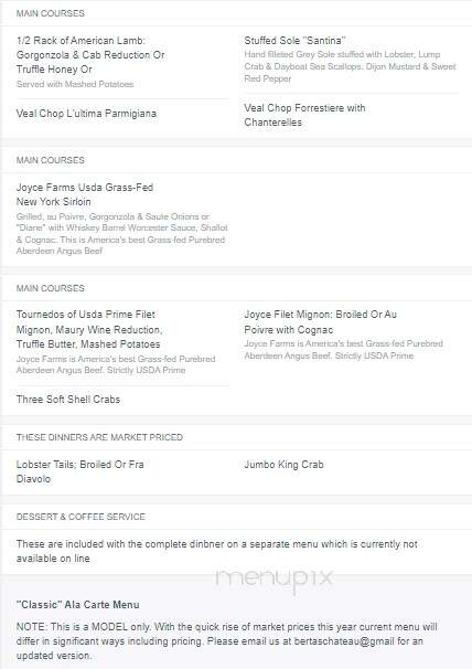 Berta's Chateau - Wanaque, NJ menu_pic