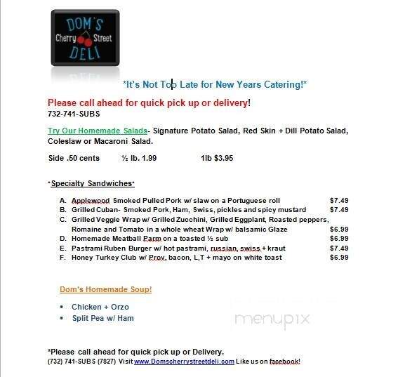 Dom's Cherry Street Deli - Tinton Falls, NJ menu_pic