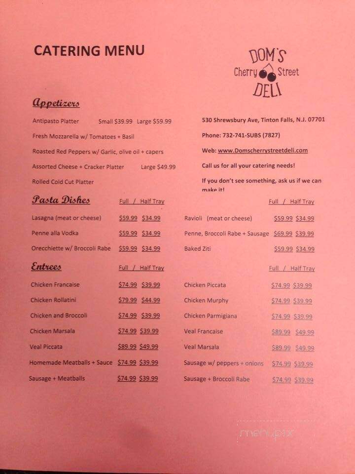 Dom's Cherry Street Deli - Tinton Falls, NJ menu_pic