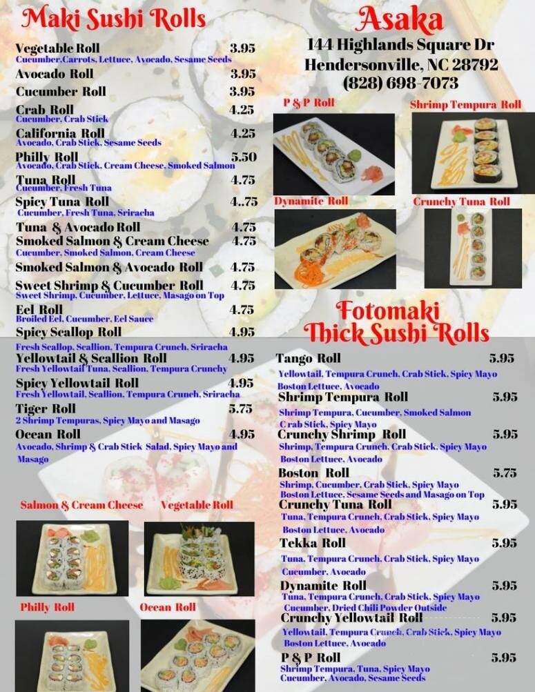 Asaka Japanese Cuisine - Hendersonville, NC menu_pic