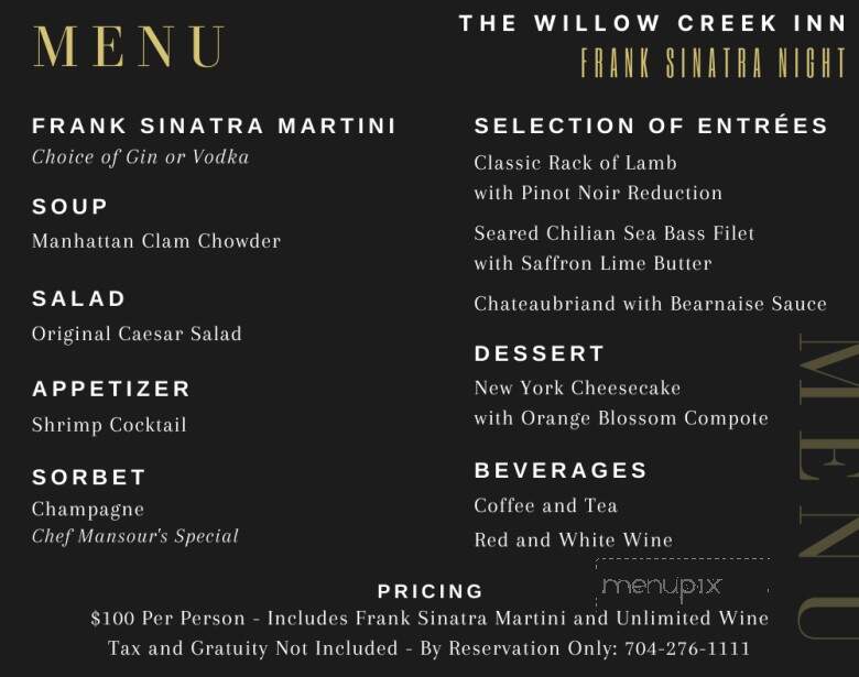 Willow Creek Inn - Vale, NC menu_pic