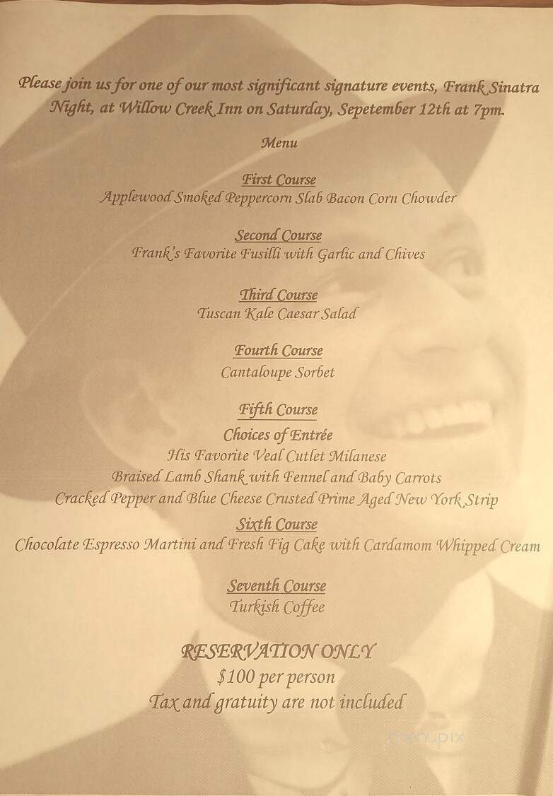 Willow Creek Inn - Vale, NC menu_pic