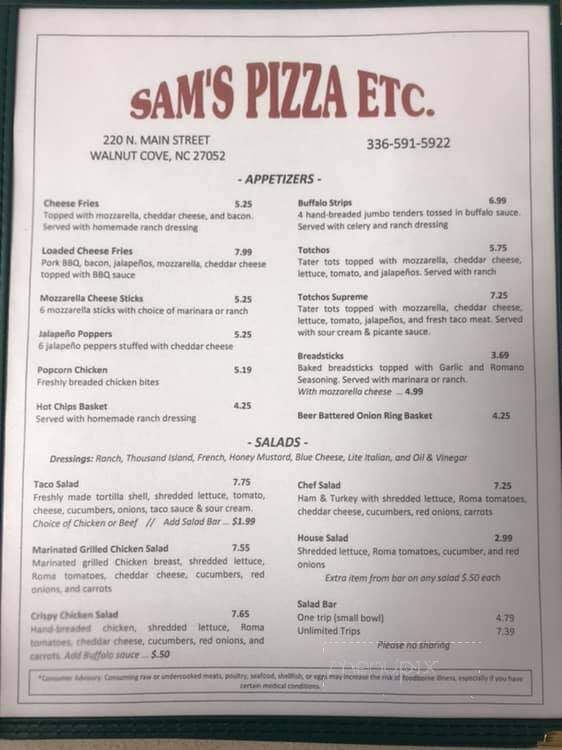 Sam's Pizza Etc - Walnut Cove, NC