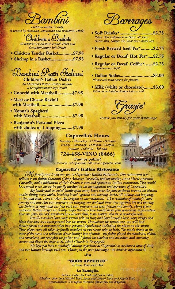Caporella's Italian Ristorante - Uniontown, PA menu_pic