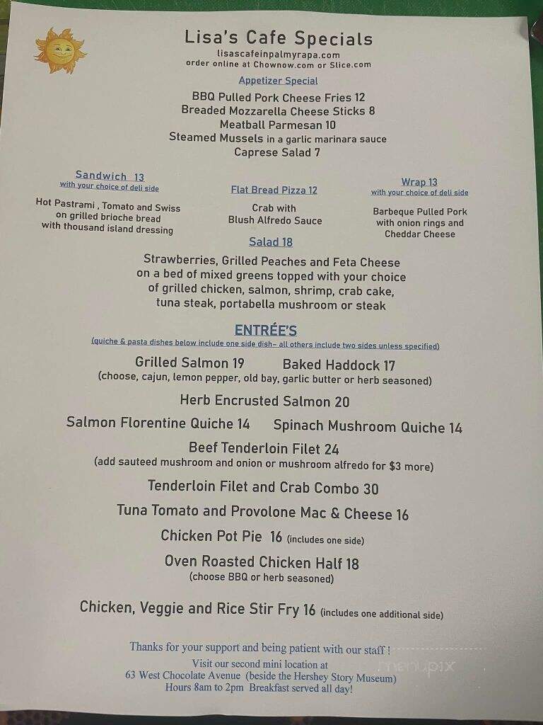 Lisa's Cafe - Palmyra, PA menu_pic