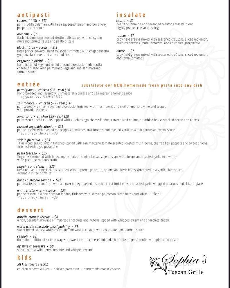 Sophia's Tuscan Grille - Warwick, RI menu_pic