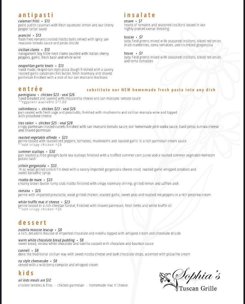 Sophia's Tuscan Grille - Warwick, RI menu_pic