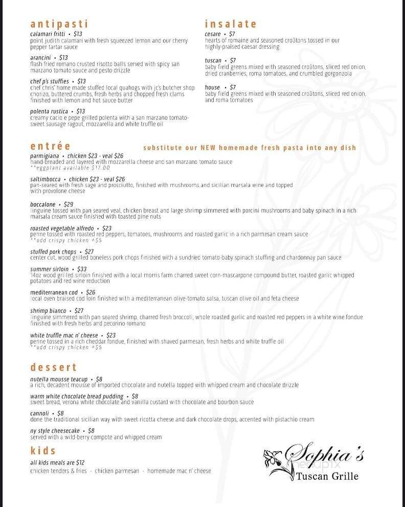 Sophia's Tuscan Grille - Warwick, RI menu_pic