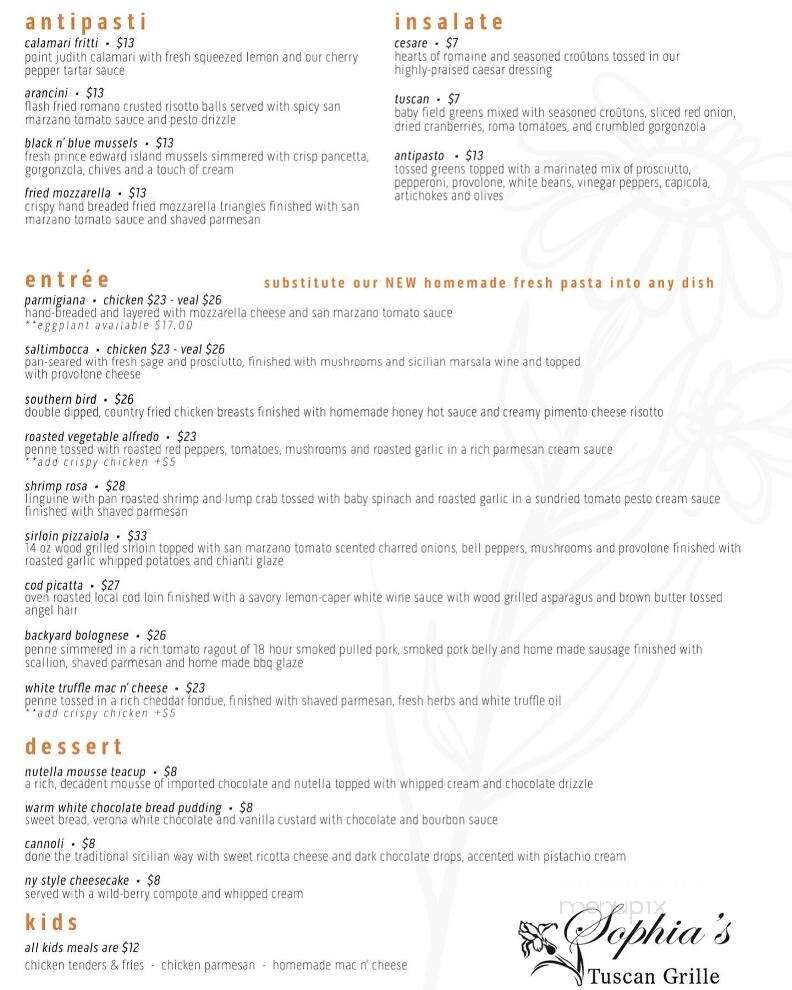 Sophia's Tuscan Grille - Warwick, RI menu_pic