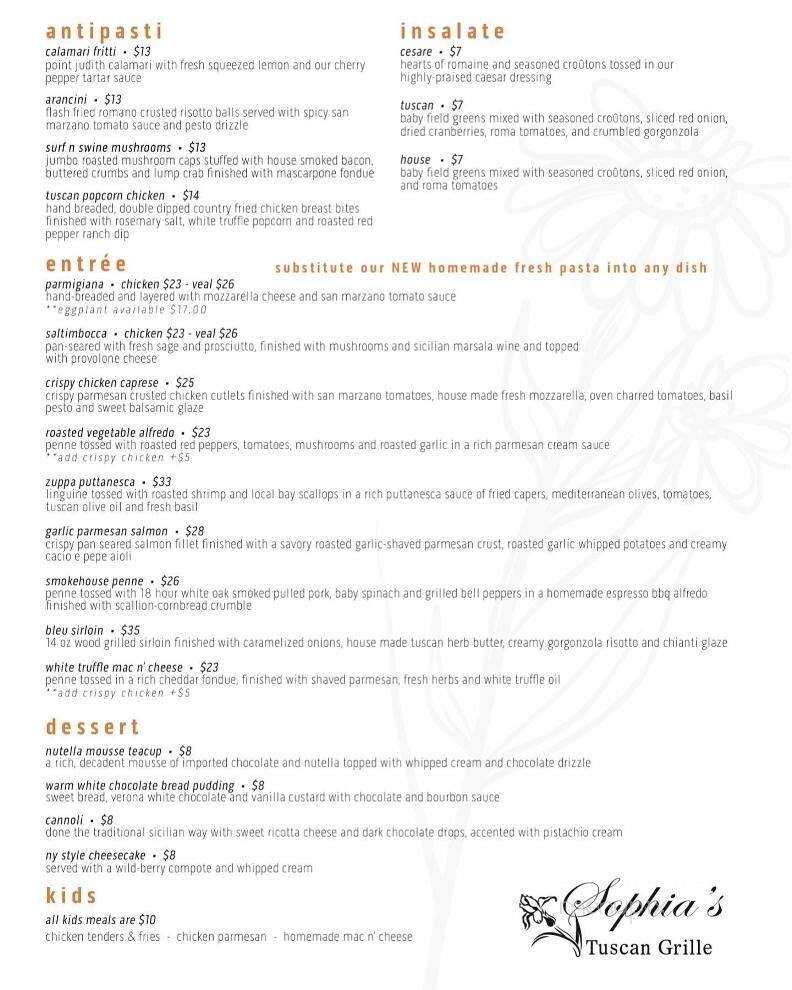 Sophia's Tuscan Grille - Warwick, RI menu_pic