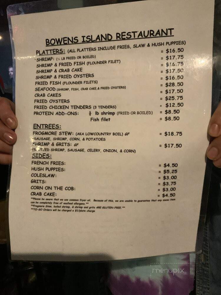 Bowen's Island - Charleston, SC menu_pic