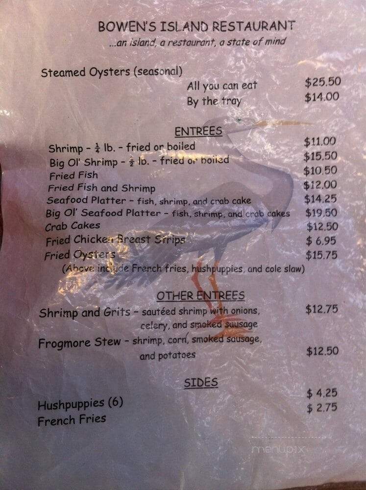 Bowen's Island - Charleston, SC menu_pic