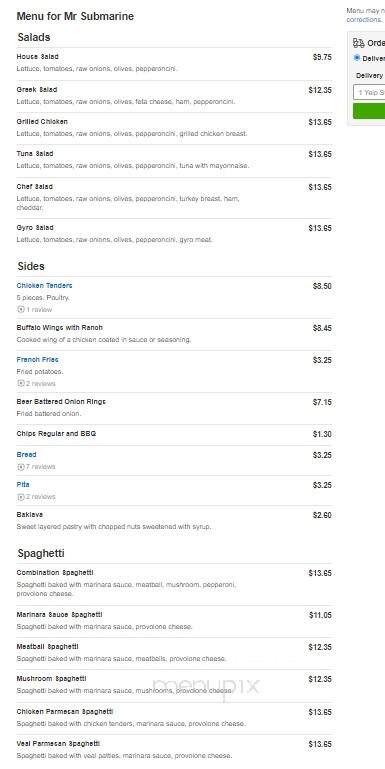 Mr Submarine - Richmond, VA menu_pic