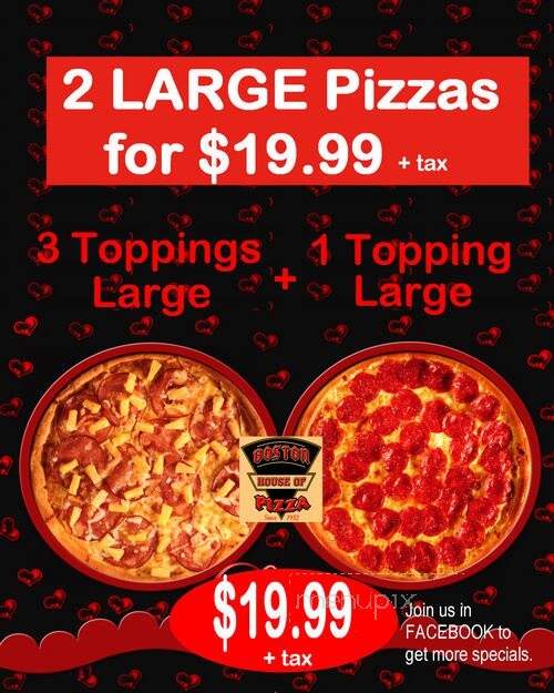 Boston House Of Pizza - Hanford, CA menu_pic