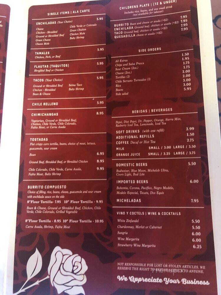 Rosalinda's Mexican Cuisine - Selma, CA menu_pic