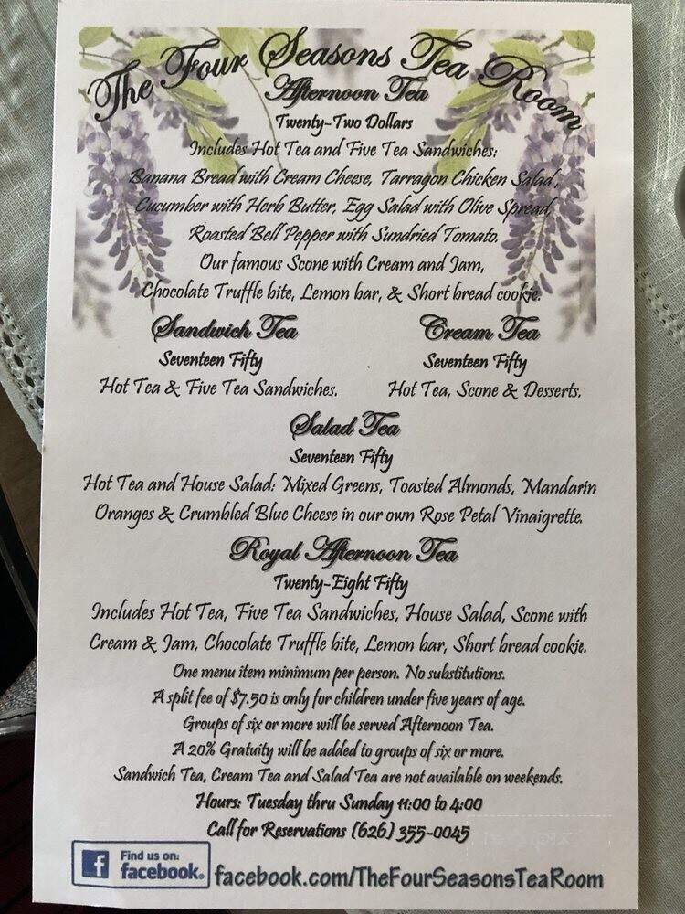 Four Seasons Tea Room - Sierra Madre, CA menu_pic
