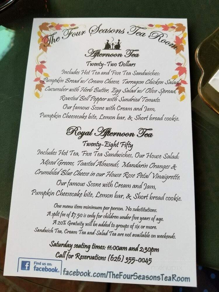 Four Seasons Tea Room - Sierra Madre, CA menu_pic