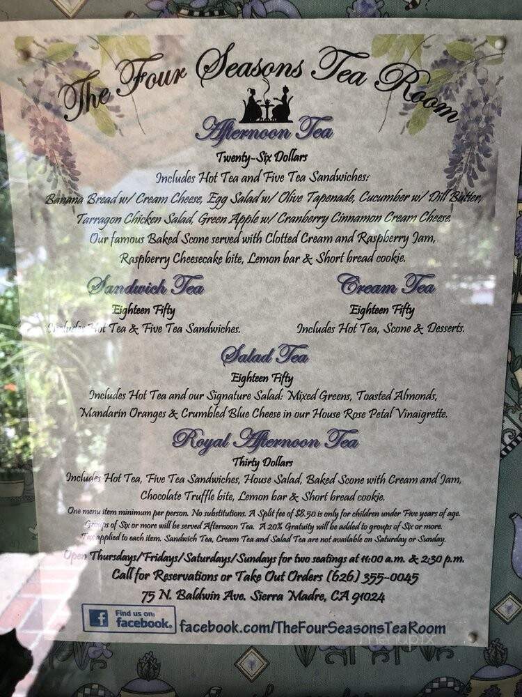 Four Seasons Tea Room - Sierra Madre, CA menu_pic