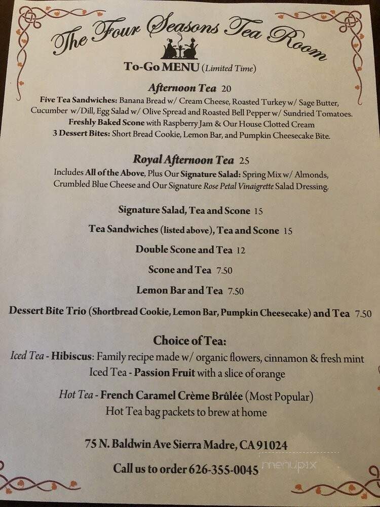 Four Seasons Tea Room - Sierra Madre, CA menu_pic