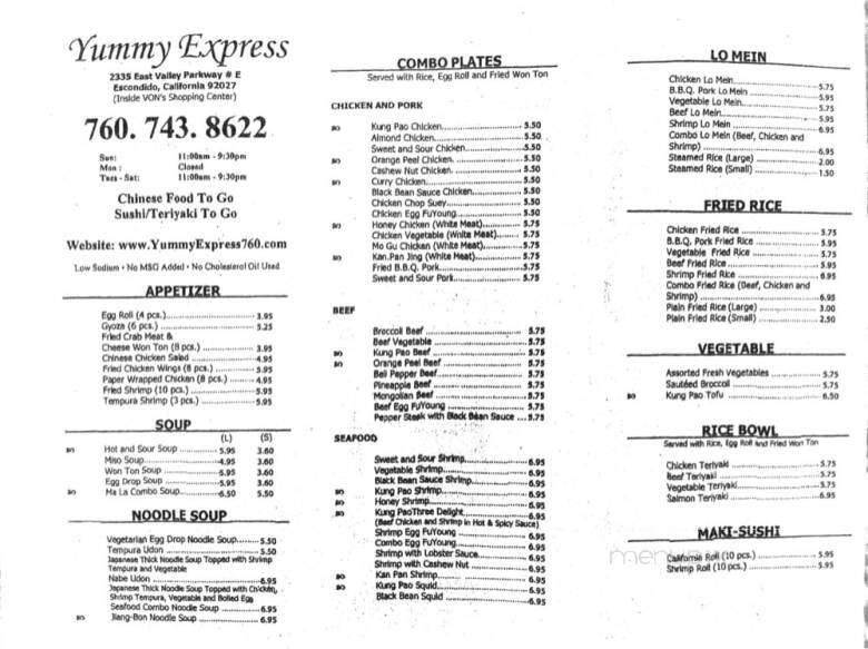 Yummy Express - Escondido, CA menu_pic