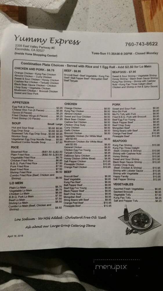 Yummy Express - Escondido, CA menu_pic