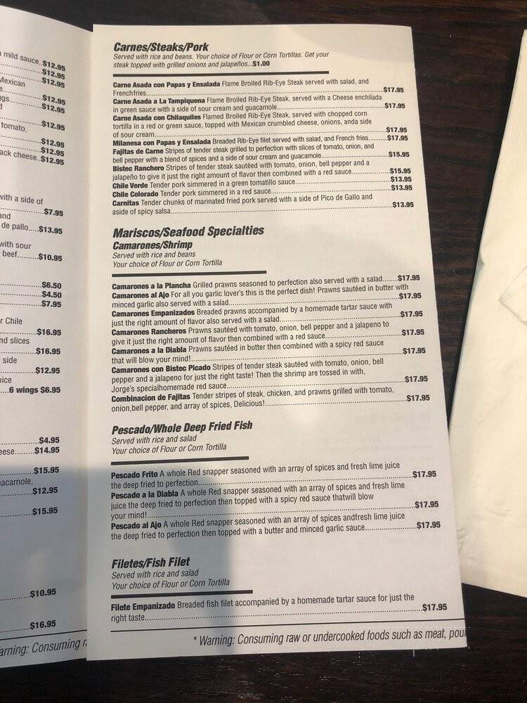 Jorge's El Tapatio - Tracy, CA menu_pic