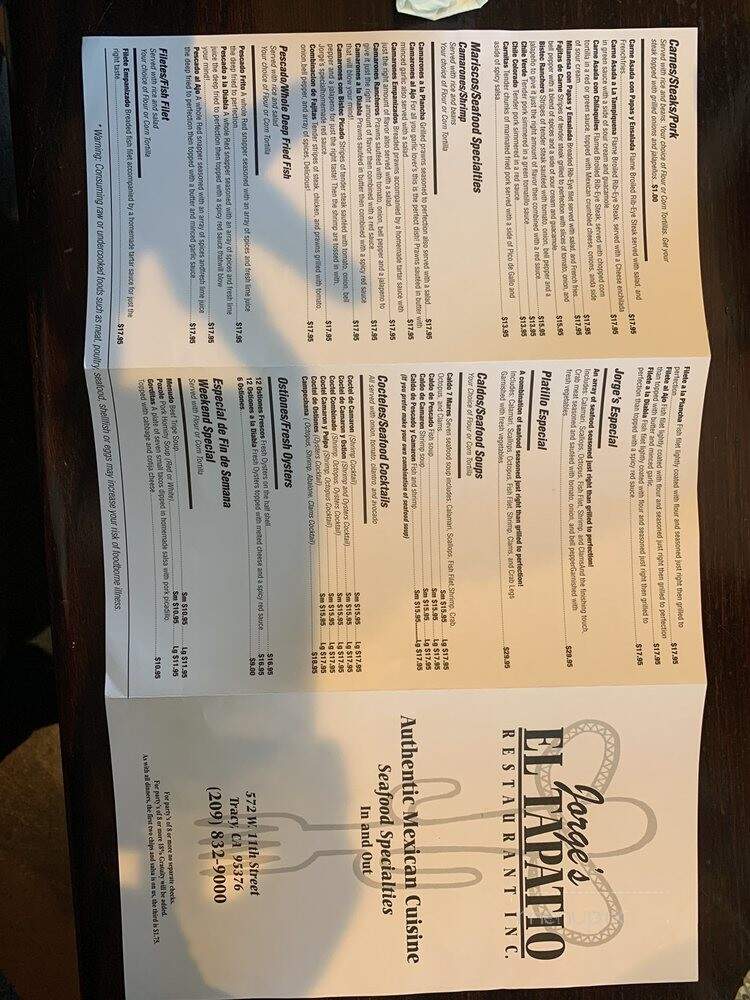 Jorge's El Tapatio - Tracy, CA menu_pic